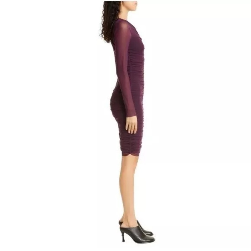 Fuzzi Long Sleeve Mesh Mini Dress Sheer Size XS NWOT Burgundy - Picture 4 of 8